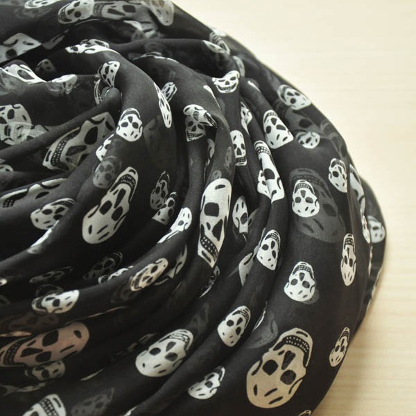 black skull print silk scarf (2)