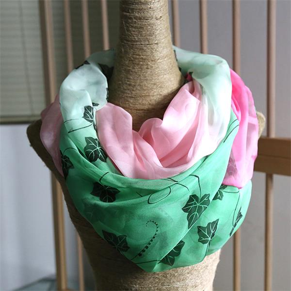 silk infinity pink and green scarf(3)